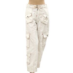 Free People Cargo Trousers Pants Low-Rise Denim White Smocked Cotton M 287240